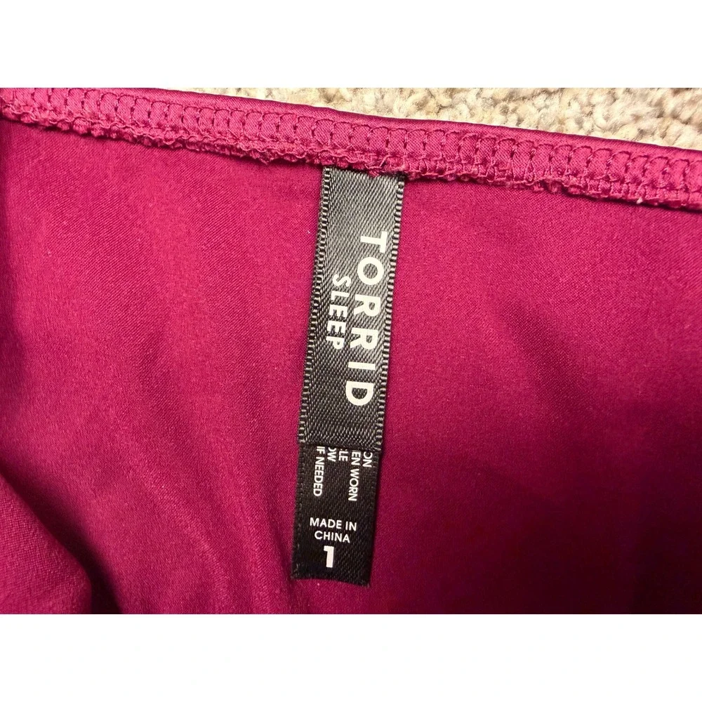Torrid Sleep Nightgown Chemise 1 Wine Burgundy Satin Lace Trim Babydoll Lingerie